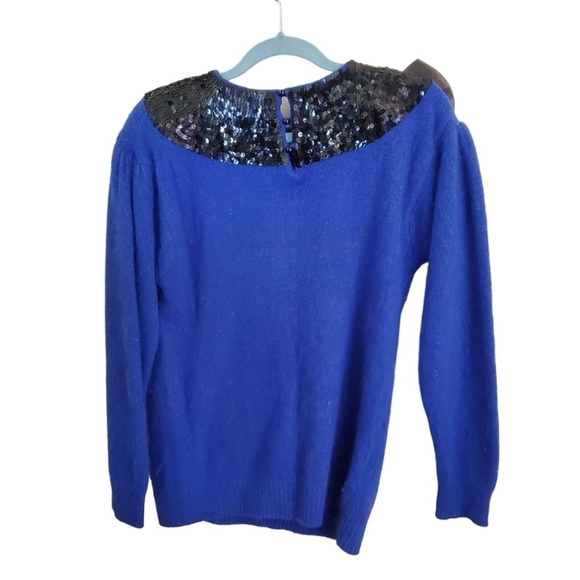 Vintage I B Diffusion Blue Silk Angora Wool Sequined Sweater Size M - Picture 2 of 7